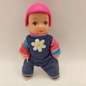 1995 Kid Kore Mini 4" Baby Boy Doll Brown Hair Blue Eyes Vintage